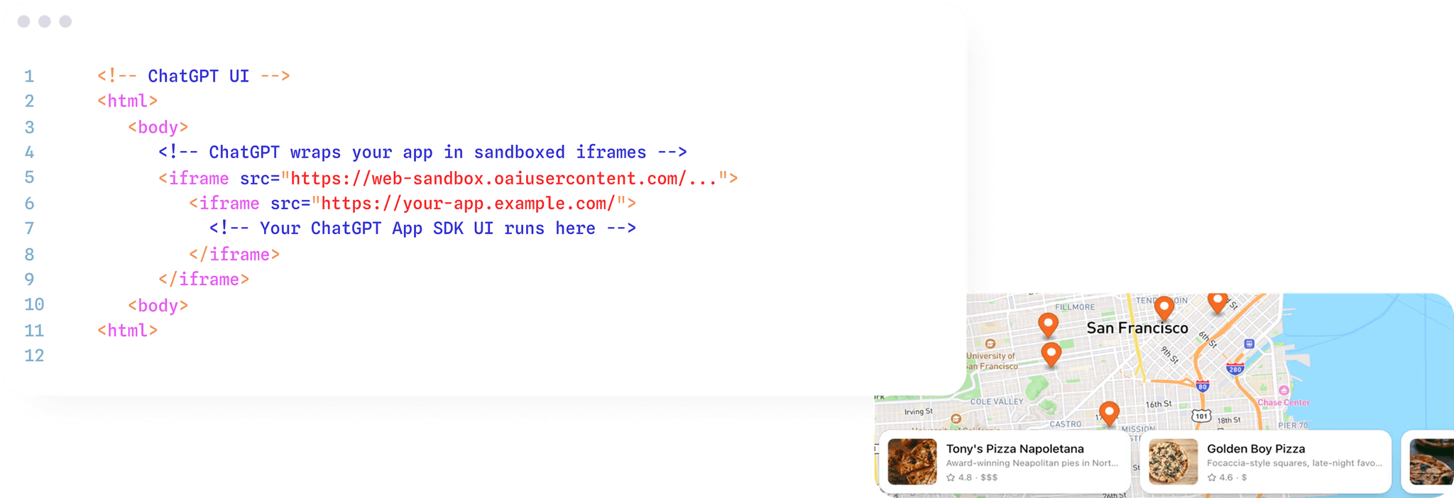 Open-ended Generative UI Example - HTML/iframe with map interface